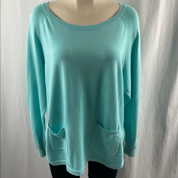 Repeat Mint Blue/Green Scoop Neck Long Sleeve Sweater with Patch Front Pockets S - Picture 1 of 8